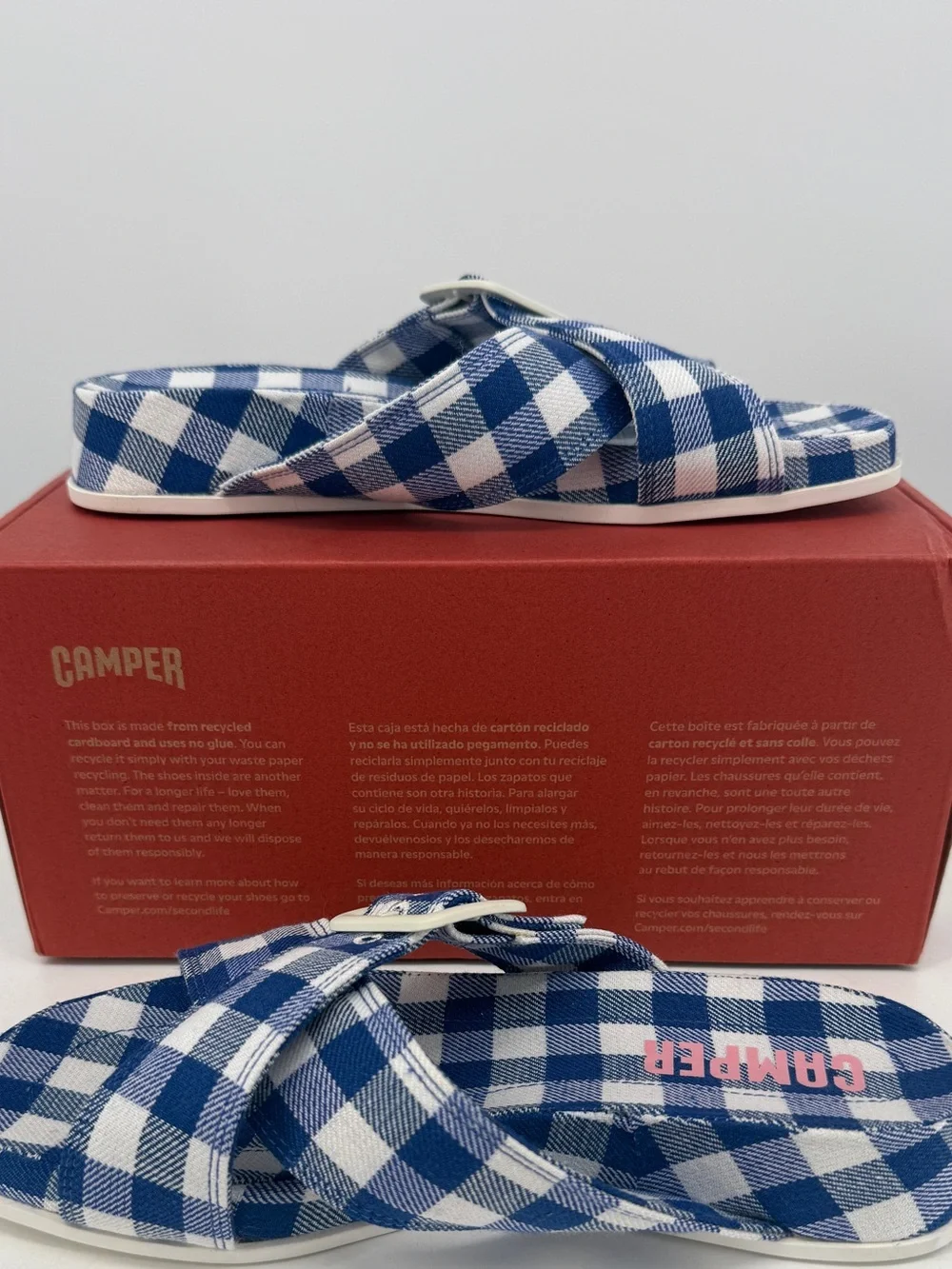 Camper Atonic Navy Gingham Platform Slides Buckle Plaid Sandals EU 37 US7 New - Picture 14 of 16